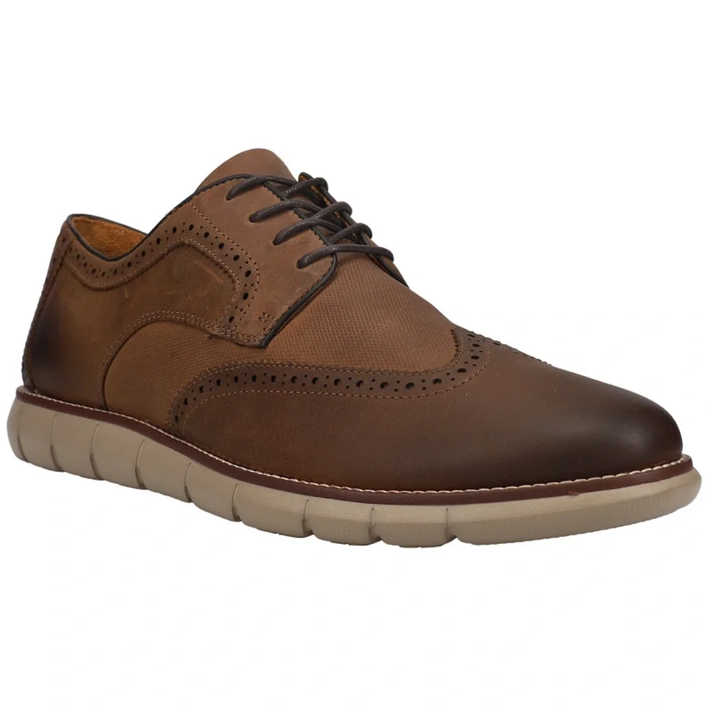 Johnston & Murphy Holden Embossed Brown Leather Oxford Wingtip Dress Shoes
